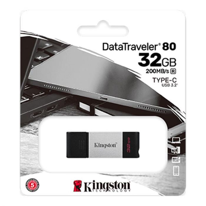 Флеш-накопичувач USB3.2 32GB Type-C Kingston DataTraveler 80 Grey/Black (DT80/32GB)