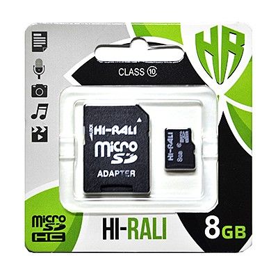 Карта пам`ятi MicroSDHC 8GB Class 10 Hi-Rali + SD-adapter (HI-8GBSDCL10-01)