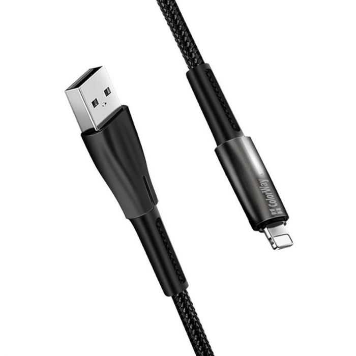 Кабель ColorWay USB-Lightning, 2.4А, 1м, Zinc Alloy + Led, Black (CW-CBUL035-BK)