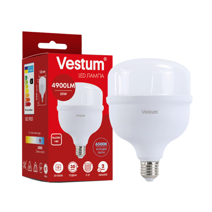 Світлодіодна високопотужна лампа Vestum T140 50W 6500K 220V E27 1-VS-1610