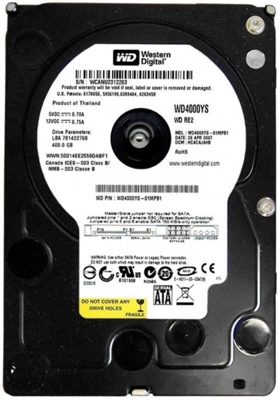 Накопичувач HDD SATA  400GB WD 7200prm 16MB (WD4000YS)