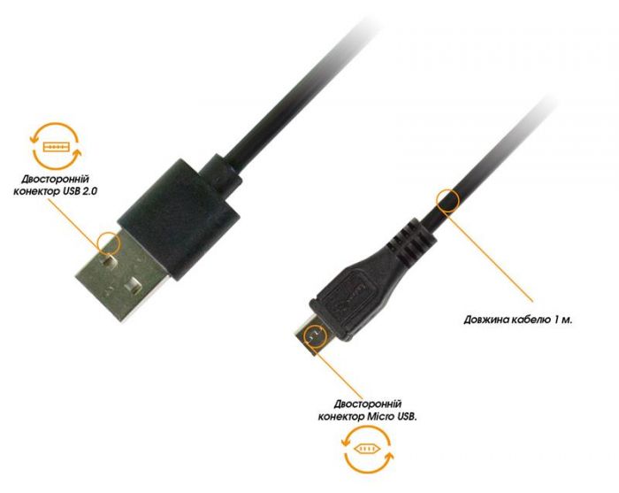 Кабель Piko (1283126474101) USB2.0 AM-MicroUSB BM, 1м, Black REVERS