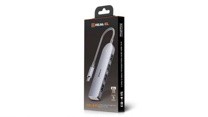 USB-хаб REAL-EL CQ-415 USB Type-C 4-в-1