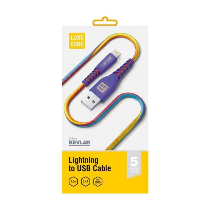 Кабель Luxe Cube Kevlar USB - Lightning (M/M), 1.2 м, райдужний (8886668686341)