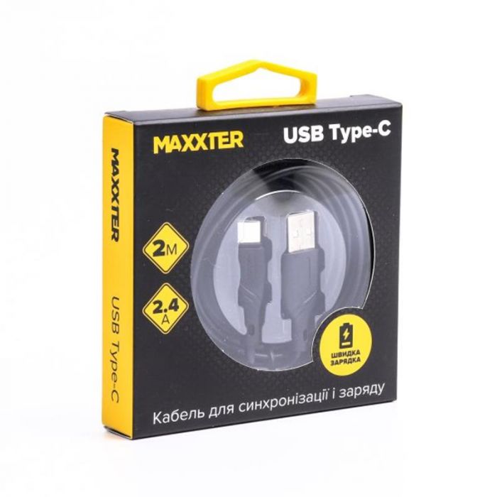 Кабель Maxxter USB - USB-C 2м чорний (UB-C-USB-02-2m)
