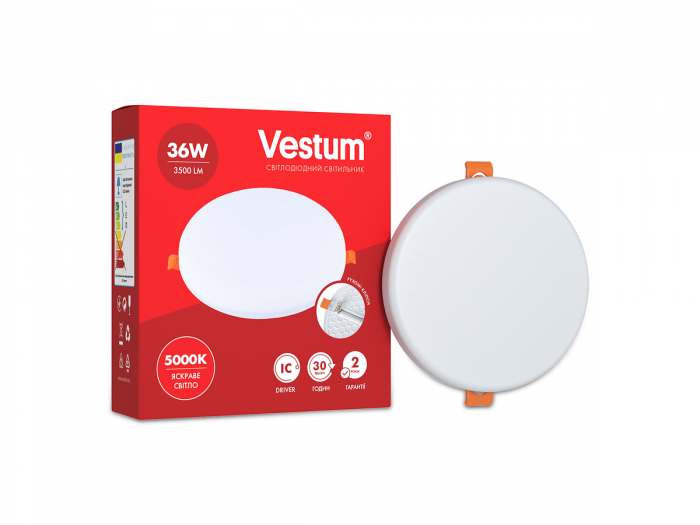 Круглий світлодіодний врізний світильник "без рамки" Vestum 36W 5000K 1-VS-5509