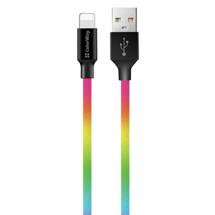 Кабель ColorWay USB-Lightning, 2.4А, 1м, Multicolor (CW-CBUL016-MC)