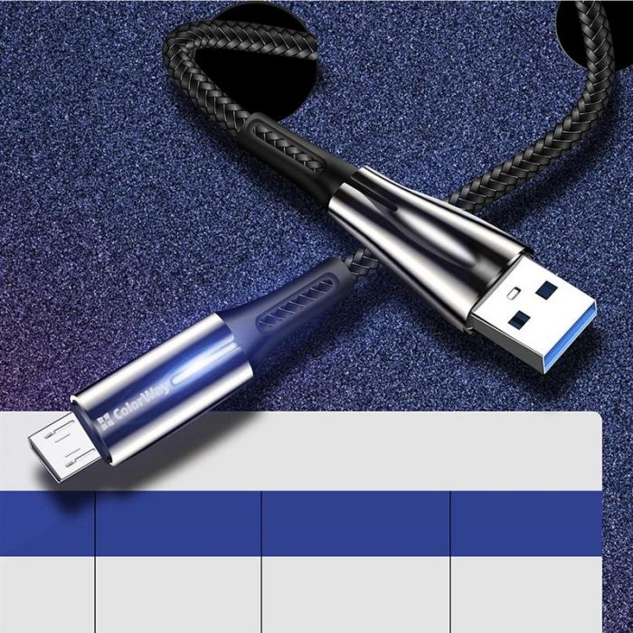 Кабель ColorWay USB-MicroUSB, 2.4А, 1м, Zinc Alloy + Led, Black (CW-CBUM035-BK)