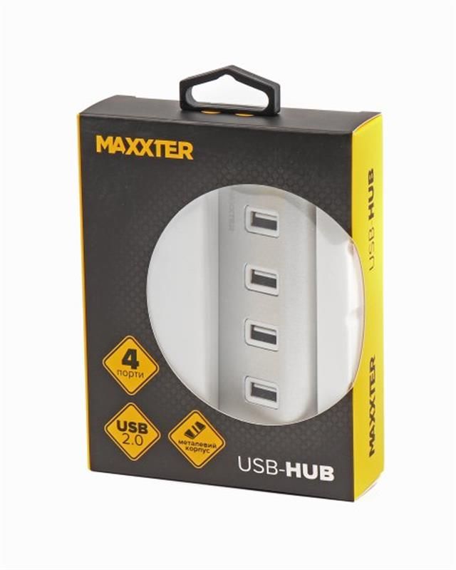Концентратор USB 2.0 Maxxter 4хUSB2.0 Silver (HU2A-4P-01) 