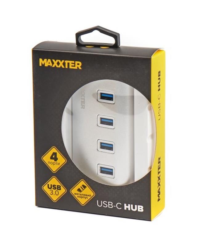 Концентратор USB Type-C Maxxter 4хUSB3.0 Silver (HU3С-4P-01)