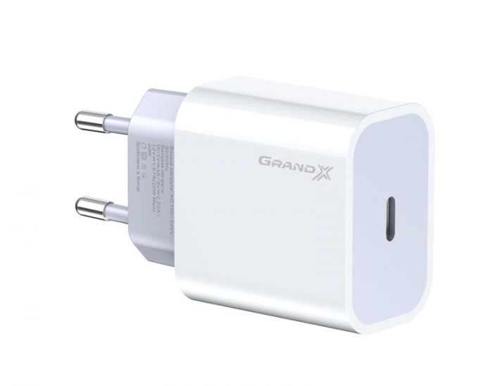 Мережевий зарядний пристрій Grand-X (1xUSB-C 20W) QC4.0, PD 3.0, FCP, AFC White (CH-770)