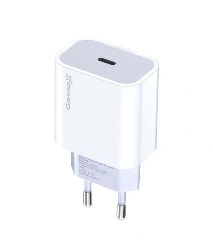 Мережевий зарядний пристрій Grand-X (1xUSB-C 20W) QC4.0, PD 3.0, FCP, AFC White (CH-770)