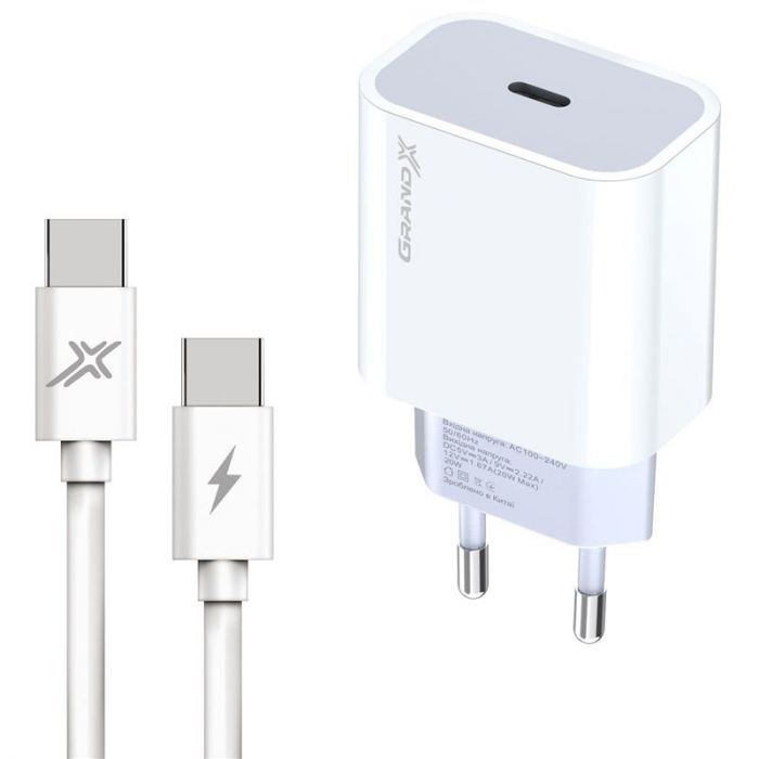 Мережевий зарядний пристрій Grand-X (1xUSB-C 20W) White (CH-770C)