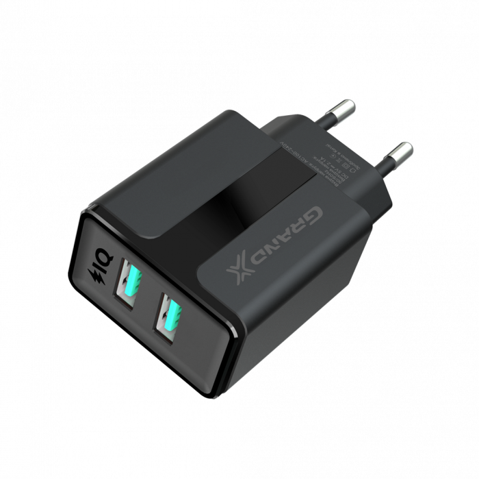 Мережевий зарядний пристрій Grand-X CH-15B (2xUSB 2.1A) Black