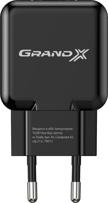 Мережевий зарядний пристрій Grand-X (1xUSB 5В/2.1А) Black (CH-03B)