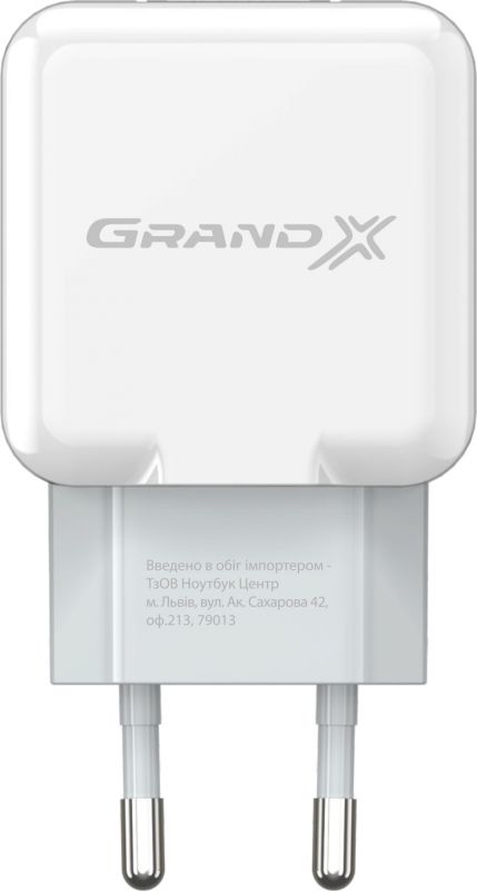 Мережевий зарядний пристрій Grand-X (1xUSB 2.1A) White (CH-03W)