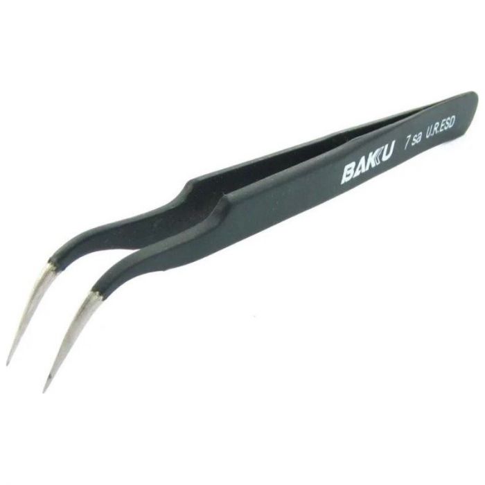 Пінцет вигнутий Baku A8 7 Sa U.R.ESD з чорним антистатичним покриттям (A15758)