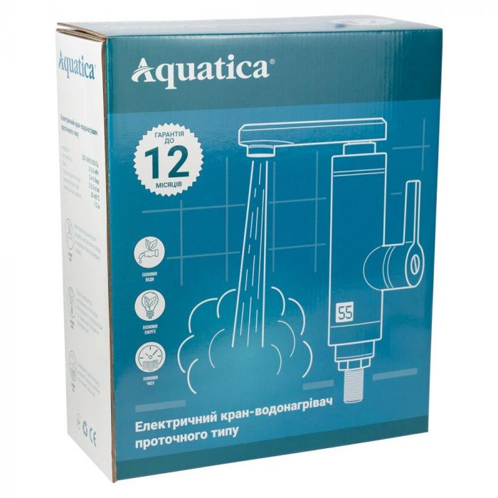 Кран-водонагрівач проточний LZ 3.0кВт 0.4-5бар для раковини гусак вигнутий довгий на гайці AQUATICA LZ-5A211W (9795013)