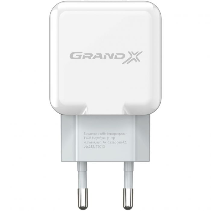 Мережевий зарядний пристрій Grand-X (1xUSB 2.1A) White (CH-03W)