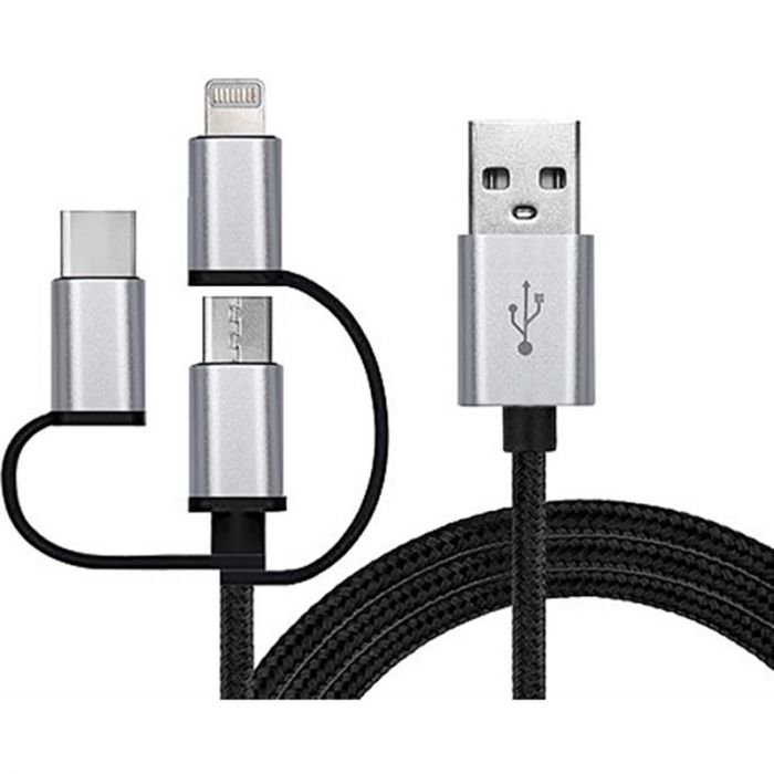 Кабель REAL-EL Premium 3in1 USB - Lightning + micro USB + USB Type-C (M/M), 1 м, чорний (EL123500035)