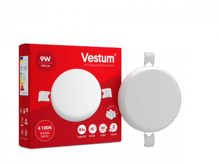Акцiя! Круглий світлодіодний врізний світильник "без рамки" Vestum 9W 4100K 1-VS-5502