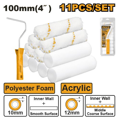 Валик із комплектом роликів, 100 мм, 12 предметів INGCO