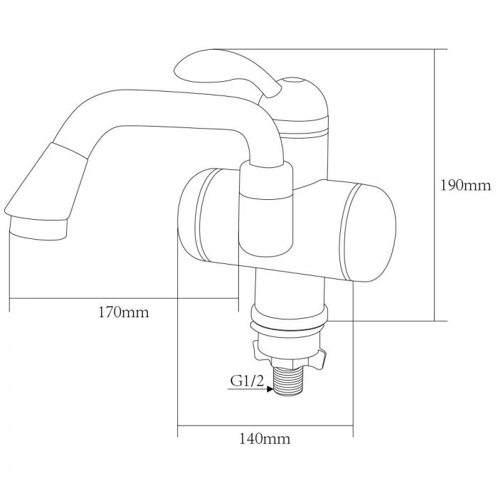 Кран-водонагрівач проточний LZ 3.0кВт 0.4-5бар для раковини гусак вигнутий довгий на гайці AQUATICA LZ-5A211W (9795013)