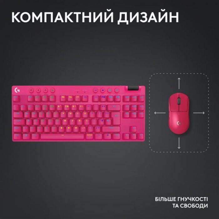 Клавiатура бездротова Logitech G PRO X TKL Lightspeed Magenta (920-012159)