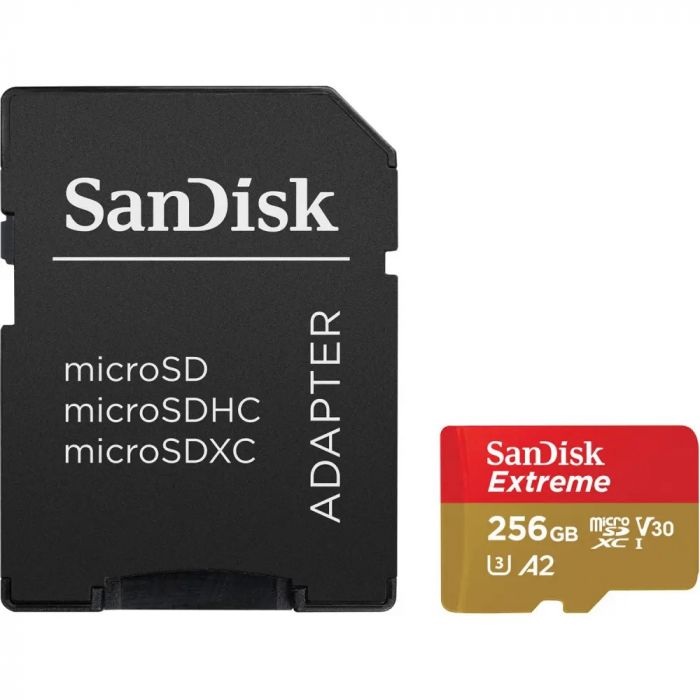 Карта пам`ятi MicroSDXC 256GB C10 UHS-I SanDisk Extreme V30 U3 R190/W130MB/s + SD (SDSQXAV-256G-GN6MA)