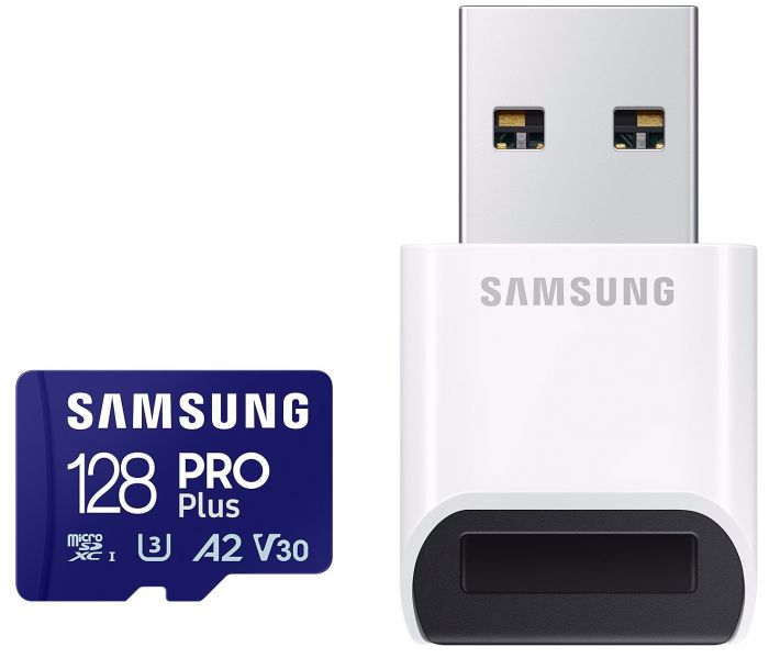 Карта пам`яті MicroSDXC 128GB UHS-I/U3 Samsung Pro Plus R180/W130MB/s + OTG Card reader (MB-MD128SB/WW)