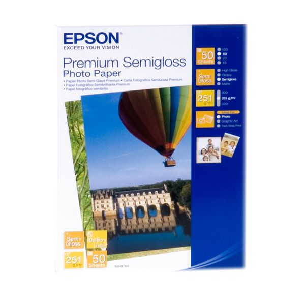 Фотопапiр EPSON Premium Semiglossy Photo Paper полуглянсовий 251г/м2 10х15см 50арк. (C13S041765)