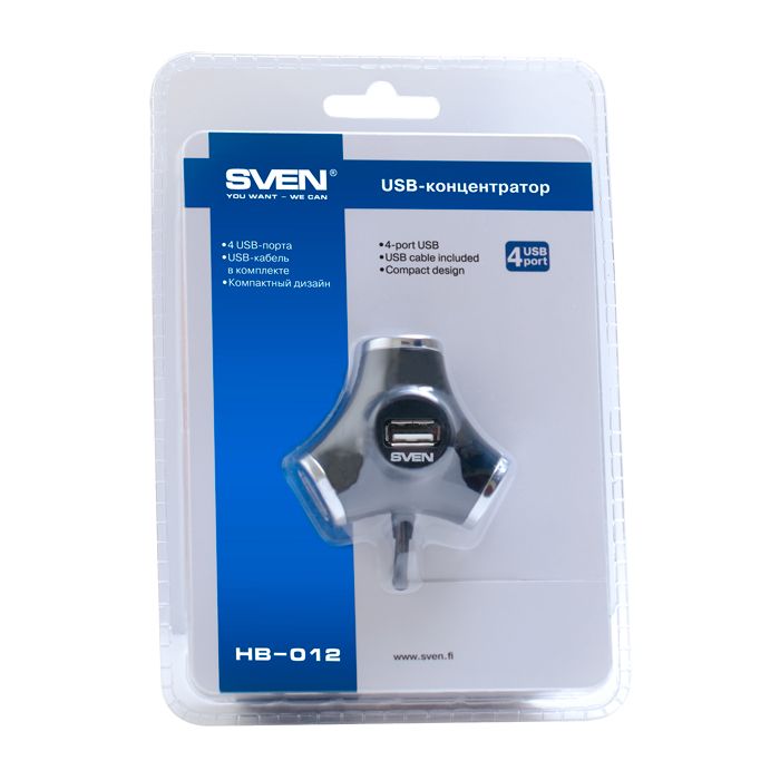 Концентратор USB2.0 Sven HB-012 чорний, 4xUSB2.0