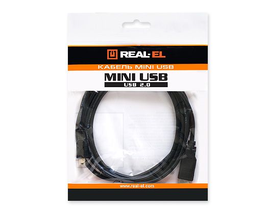 Кабель REAL-EL USB2.0 AM-mini B 1.8M чорний