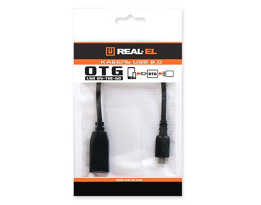Кабель REAL-EL USB2.0 OTG 0.1M чорний