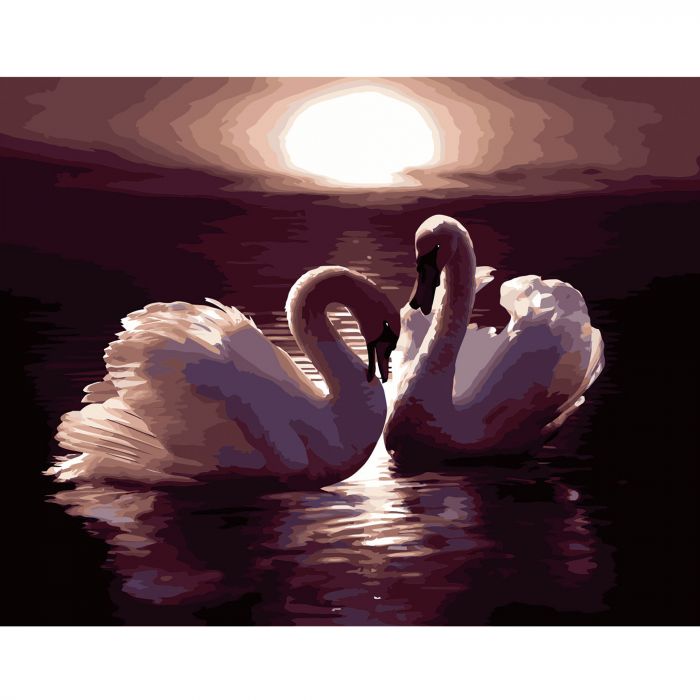 Картина за номерами Strateg ПРЕМІУМ Закохані лебеді з лаком розміром 40х50 см VA-2671