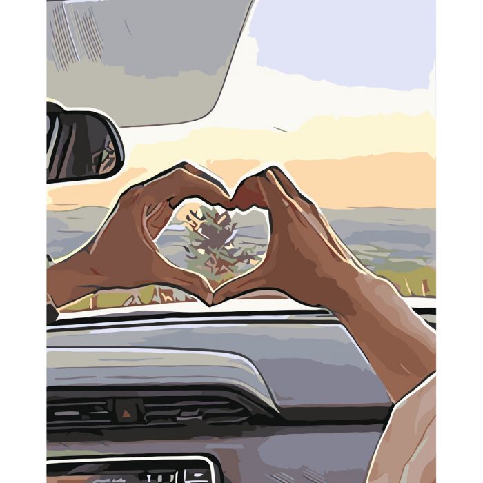 Картина за номерами Strateg ПРЕМІУМ Кохання у авто з лаком розміром 40х50 см VA-3648