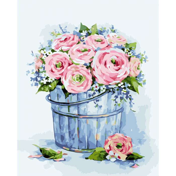 Картина за номерами Strateg ПРЕМІУМ Букет елегантних троянд з лаком розміром 40х50 см VA-3690