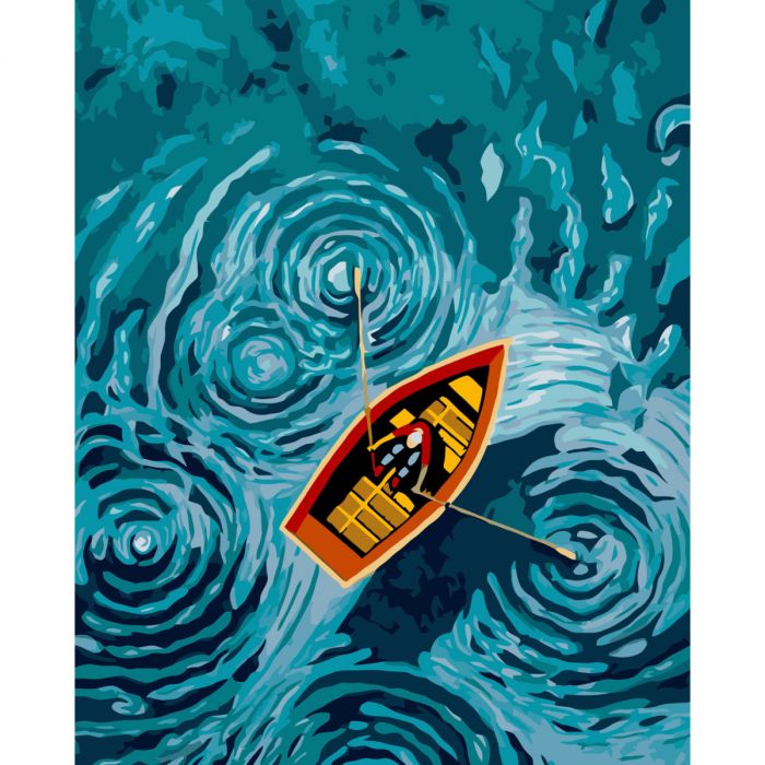 Картина за номерами Strateg ПРЕМІУМ Одинокий човен з лаком розміром 40х50 см VA-3747