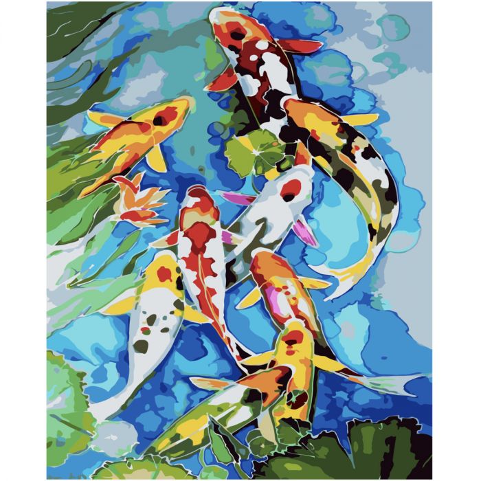 Картина за номерами Strateg ПРЕМІУМ Акварельні рибки з лаком розміром 40х50 см SY6689