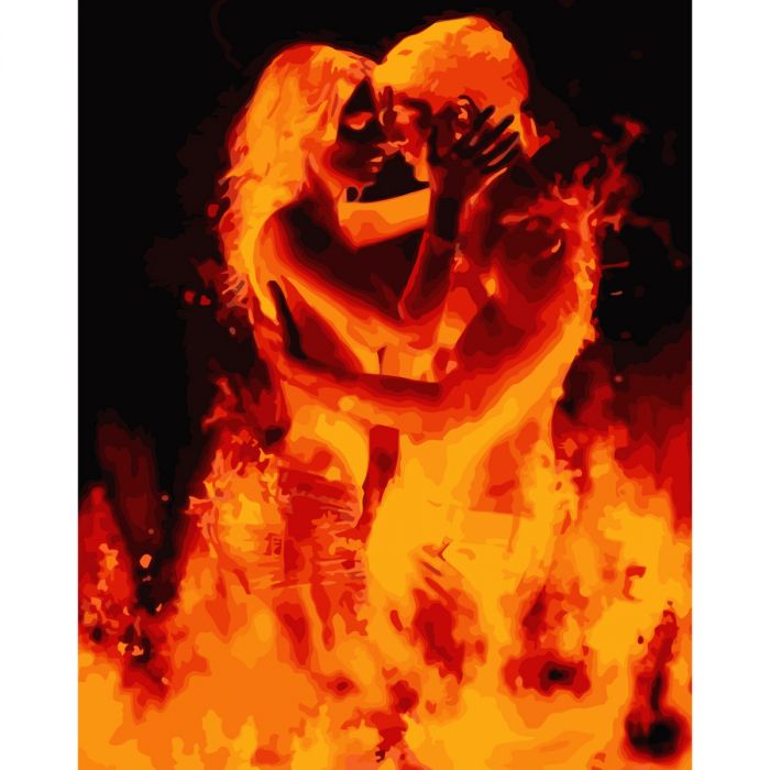 Картина за номерами Strateg ПРЕМІУМ Поцілунок у полум&apos;ї з лаком розміром 40х50 см (SY6665)