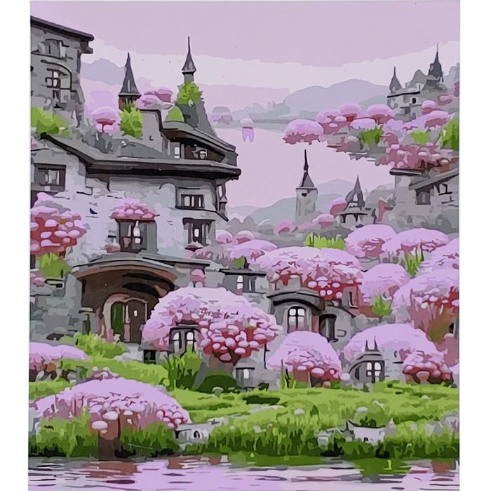Картина за номерами Strateg ПРЕМІУМ Рожевий пейзаж з лаком розміром 30х40 см (SS6639)