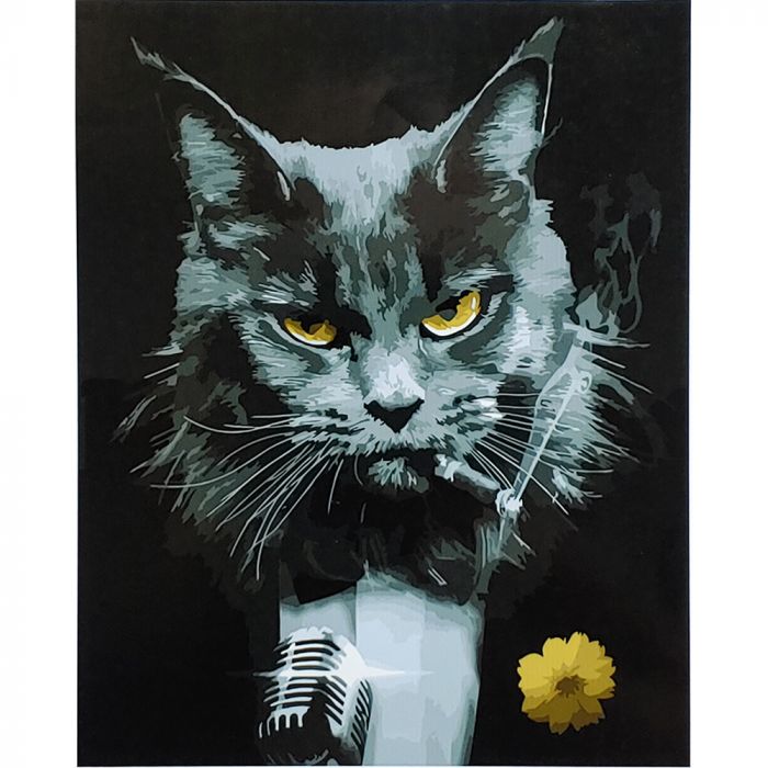 Картина за номерами Strateg ПРЕМІУМ Серйозний кіт з лаком розміром 40х50 см (SY6797)