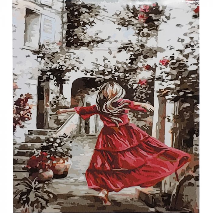 Картина за номерами Strateg ПРЕМІУМ Танець у дворі з лаком розміром 30х40 см (SS-6542)