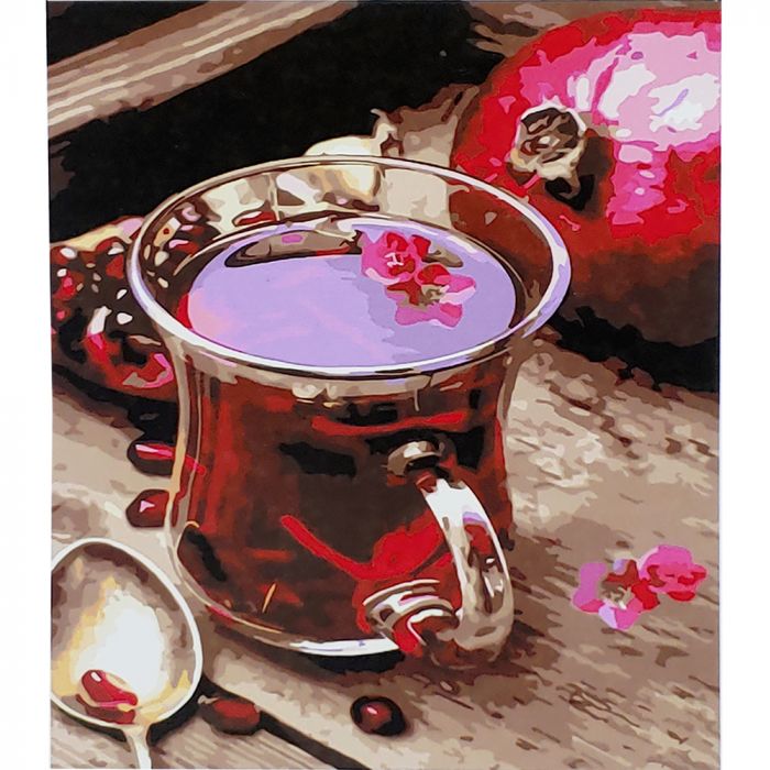 Картина за номерами Strateg ПРЕМІУМ Гранатовий чай з лаком розміром 30х40 см (SS6634)