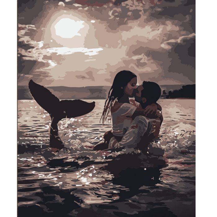Картина за номерами Strateg ПРЕМІУМ Поцілунок з русалкою розміром 40х50 см (HH068)