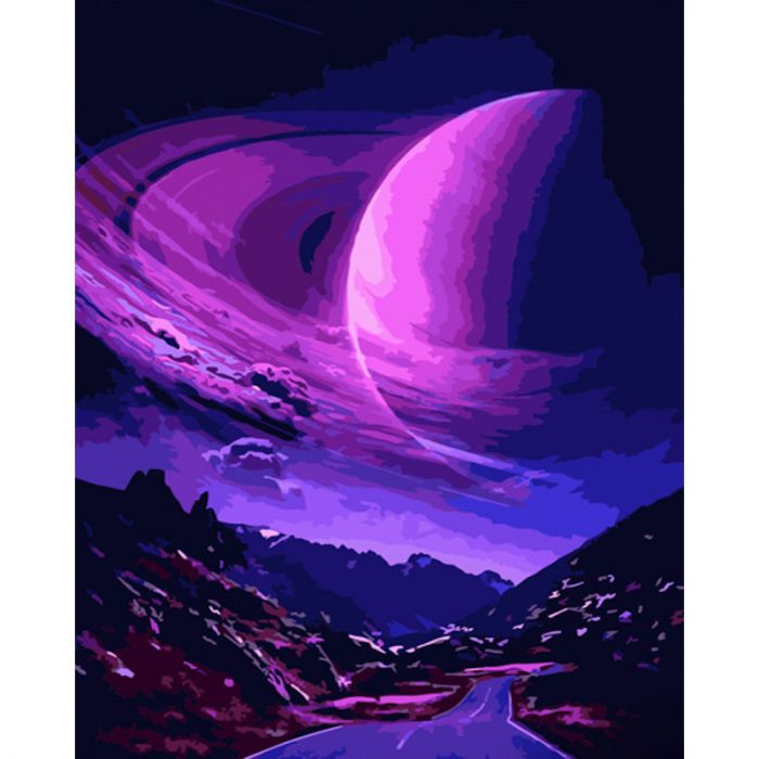 Картина за номерами Strateg ПРЕМІУМ Фіолетова планета розміром 40х50 см (GS708)