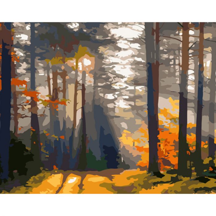Картина за номерами Strateg ПРЕМІУМ Ліс на світанку розміром 40х50 см (GS989)
