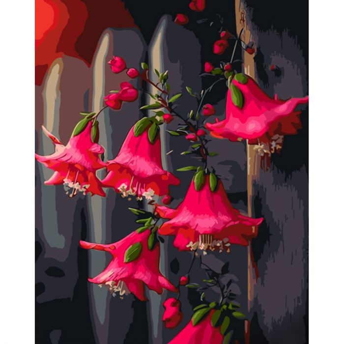 Картина за номерами Strateg ПРЕМІУМ Квіти фуксії розміром 40х50 см (GS1015)