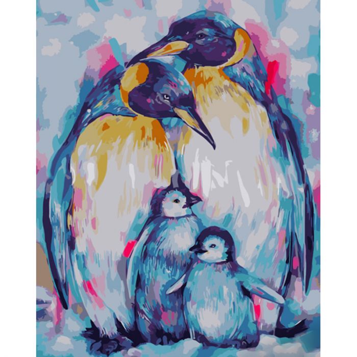 Картина за номерами Strateg ПРЕМІУМ Сім&apos;я пінгвінів розміром 40х50 см (GS1052)