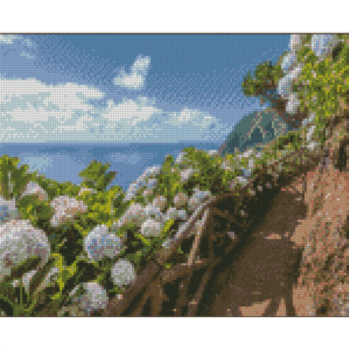 Алмазна мозаїка Strateg ПРЕМІУМ Квіти біля моря розміром 30х40 см (KB030)